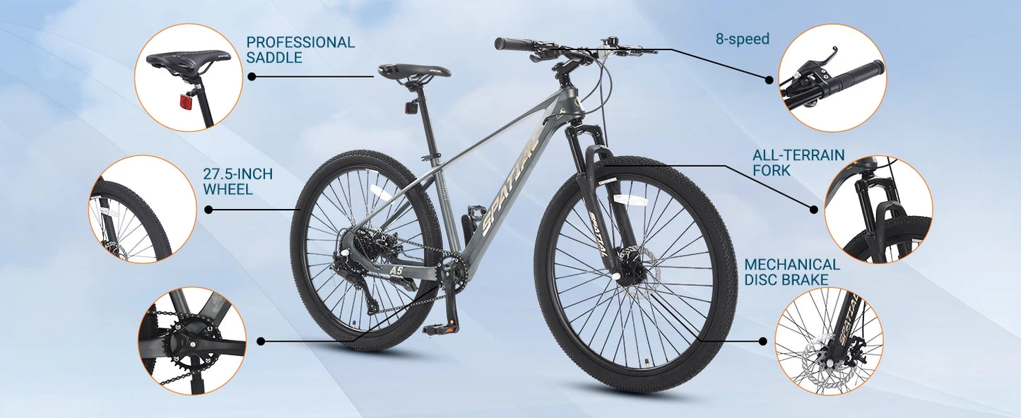 27.5 Inch Mountain Bike, 21-Speed Alloy Frame