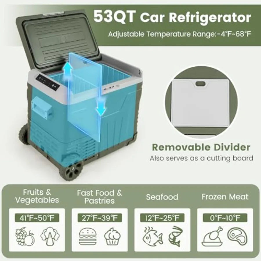 Car Refrigerator with Wheels 53-Quart Electric Cooler 12V