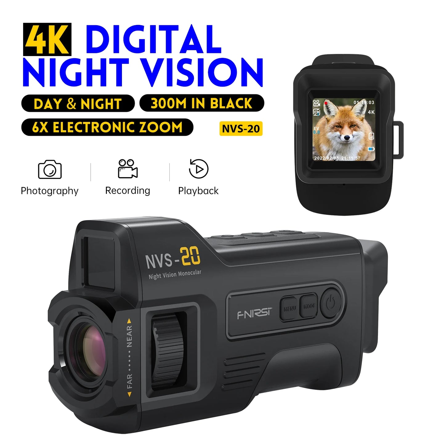 Telescope NVS-20 4K HD Monocular Night Vision Goggles 6X Digital Zoom 300m