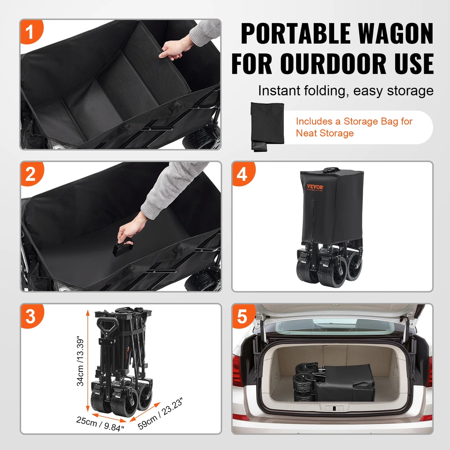 Collapsible Folding Wagon with All-Terrain Wheels Drink Holders