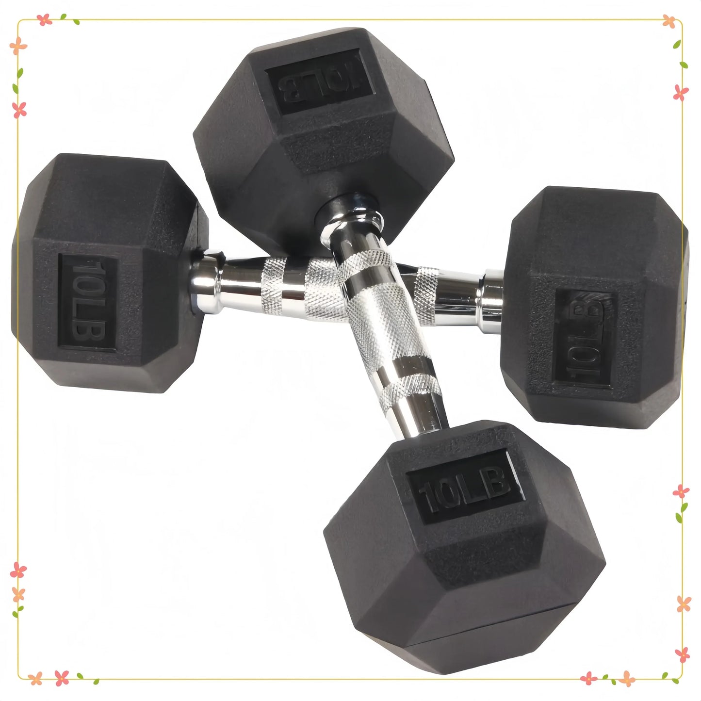 Rubber Encased Hex Dumbbells, 10 lbs Pair, Black