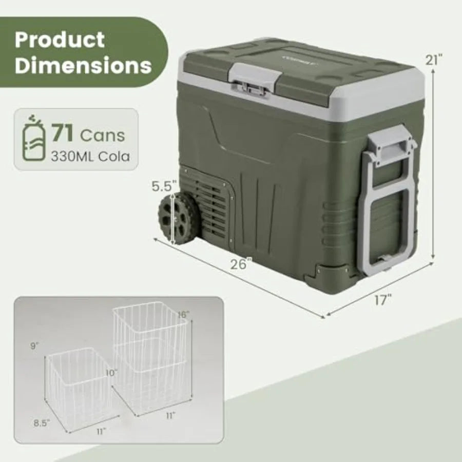 Car Refrigerator with Wheels 53-Quart Electric Cooler 12V