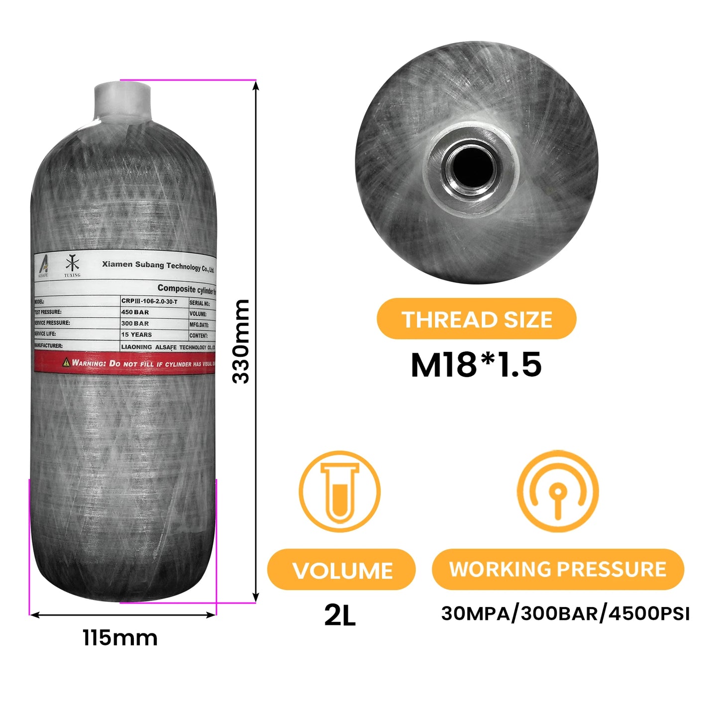 TUXING 4500Psi High Pressure Cylinders Firefighting Scuba Diving Tank