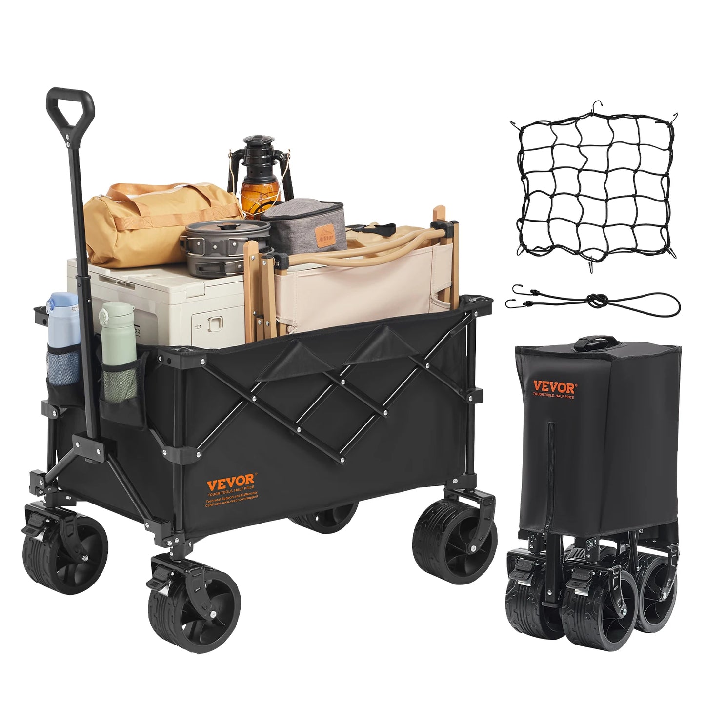 Collapsible Folding Wagon with All-Terrain Wheels Drink Holders