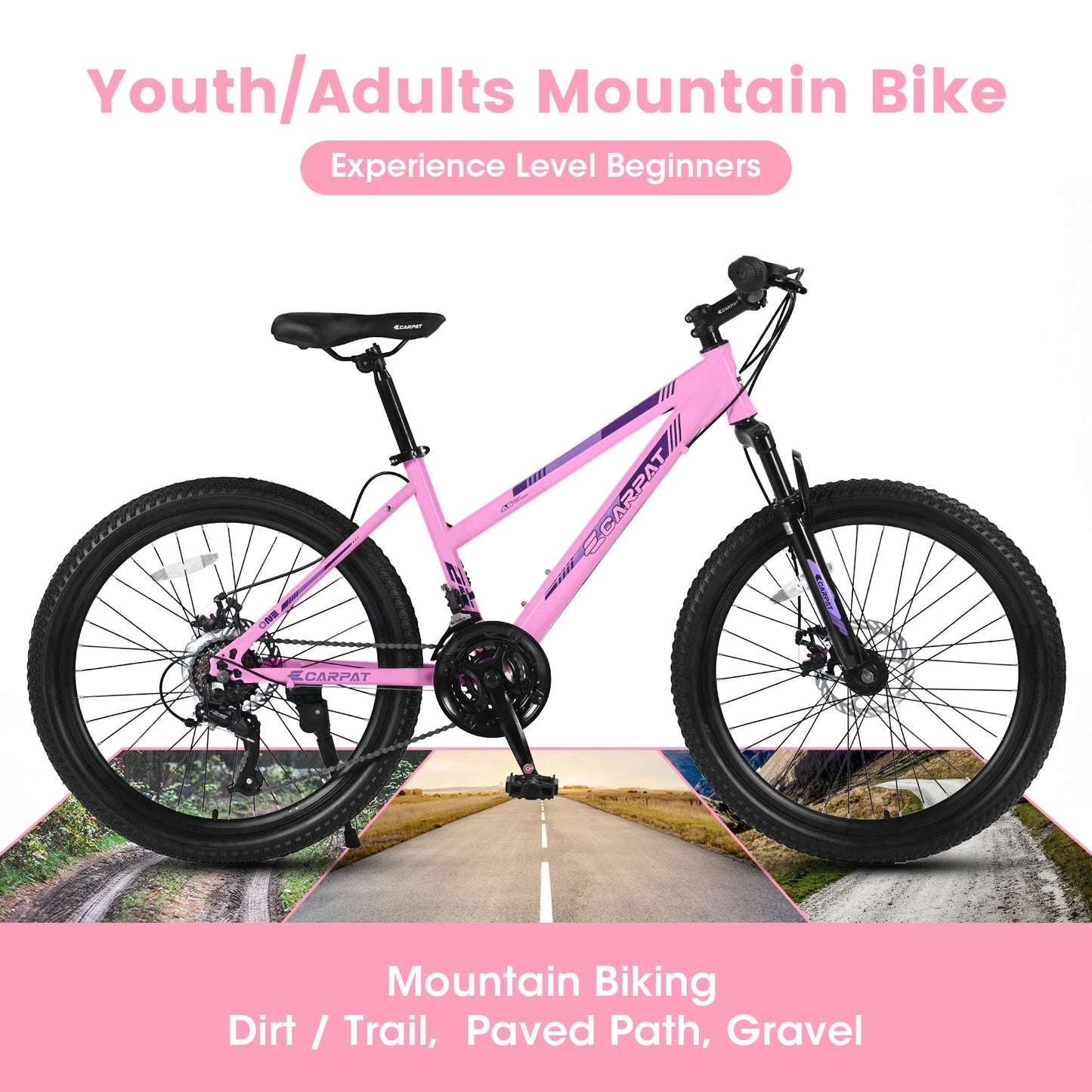 Mountain Bike 24 26 Inch Wheels, 21-Speed Disc