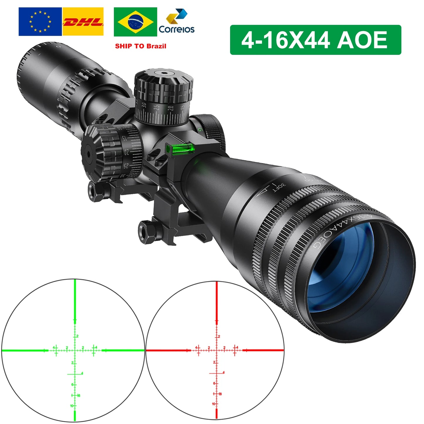 Tactical 4-16x44 AOE Scope Hunting Scopes Red Green Illuminated Sight