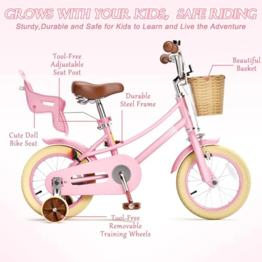 12 Inch Girls Bike with Training Wheels for 2-12 Years Old