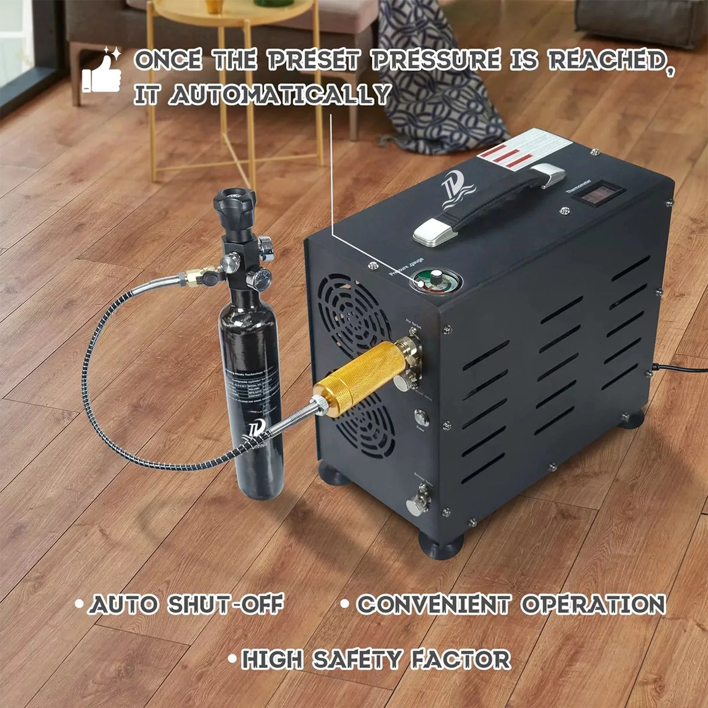TUDIVING-4500Psi Diving Compressor,800W Dual-Cylinder PCP Air Compressor,High Pressure Compressor for Fill a 2L Diving Tank