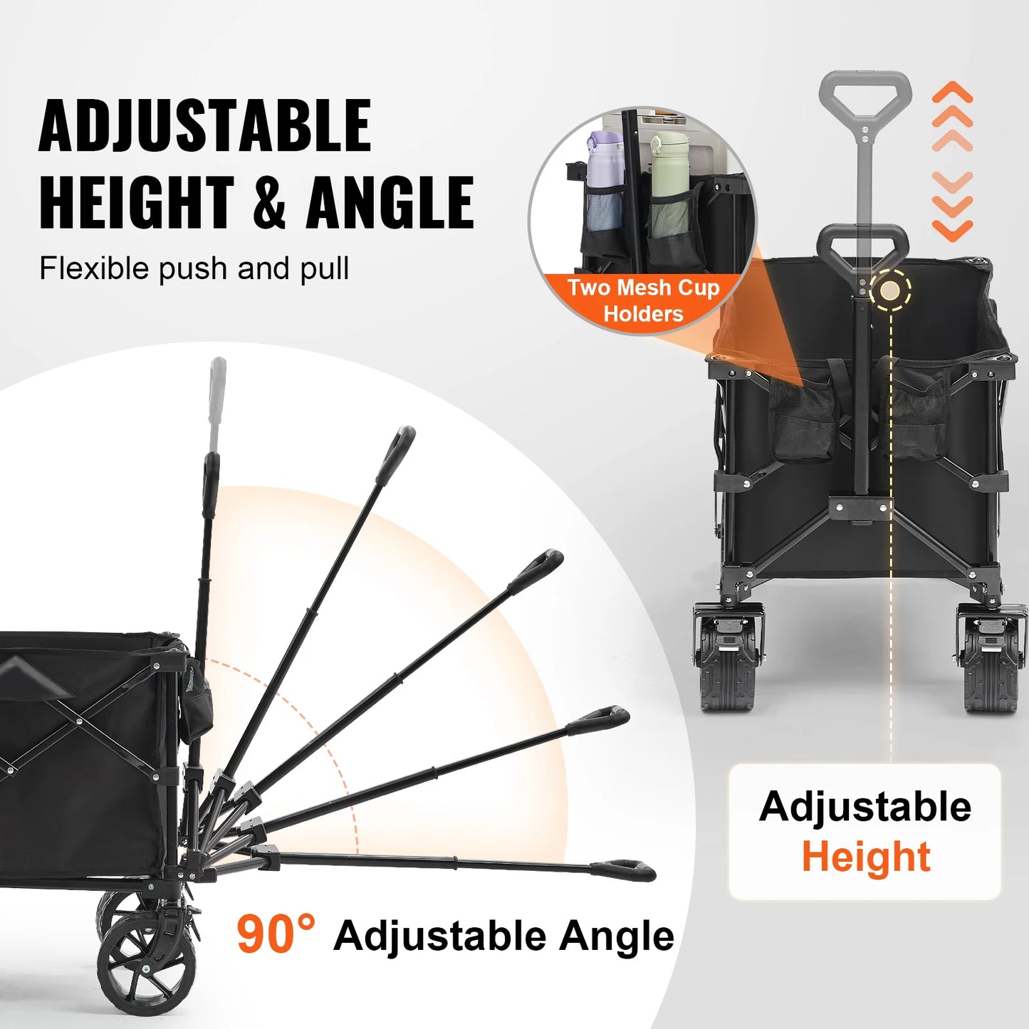 Collapsible Folding Wagon with All-Terrain Wheels Drink Holders