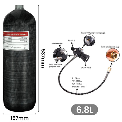 TUXING 4500Psi 300Bar 6.8L Carbon Fiber Cylinder HPA Tank High Pressure Fill Station Valve Charging Regulator Valve M18*1.5
