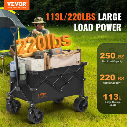 Collapsible Folding Wagon with All-Terrain Wheels Drink Holders