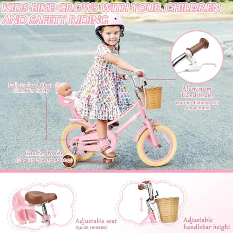 12 Inch Girls Bike with Training Wheels for 2-12 Years Old