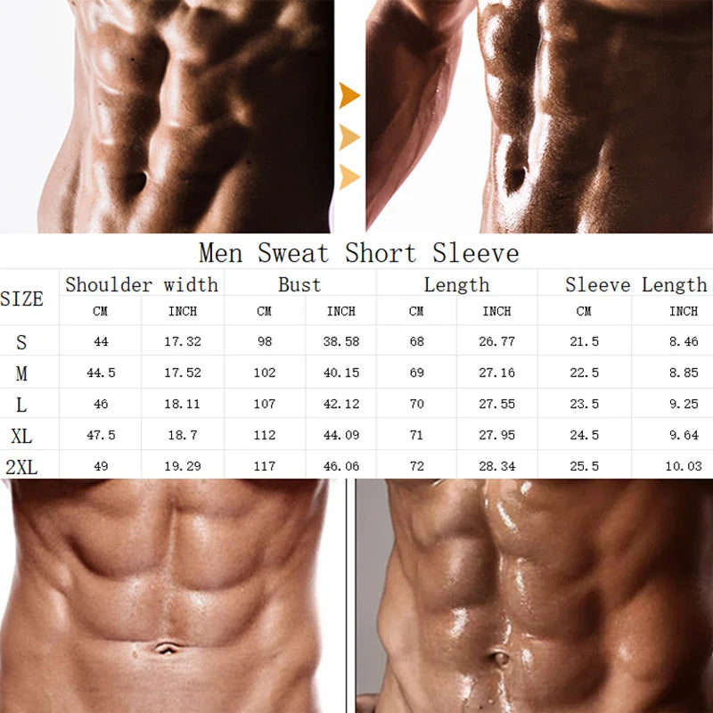 Men Sweat Suit Short Sleeve Compression T-Shirt Weight Loss Body Shaper
