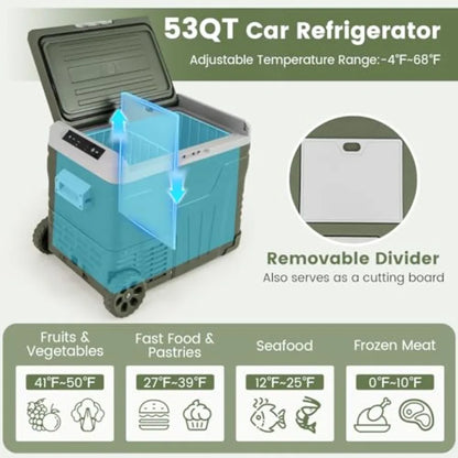 Car Refrigerator with Wheels 53-Quart Electric Cooler 12V