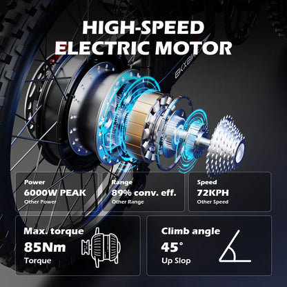 Electric Motorcycles 6000W Brushless Gearless Motors 60V30AH