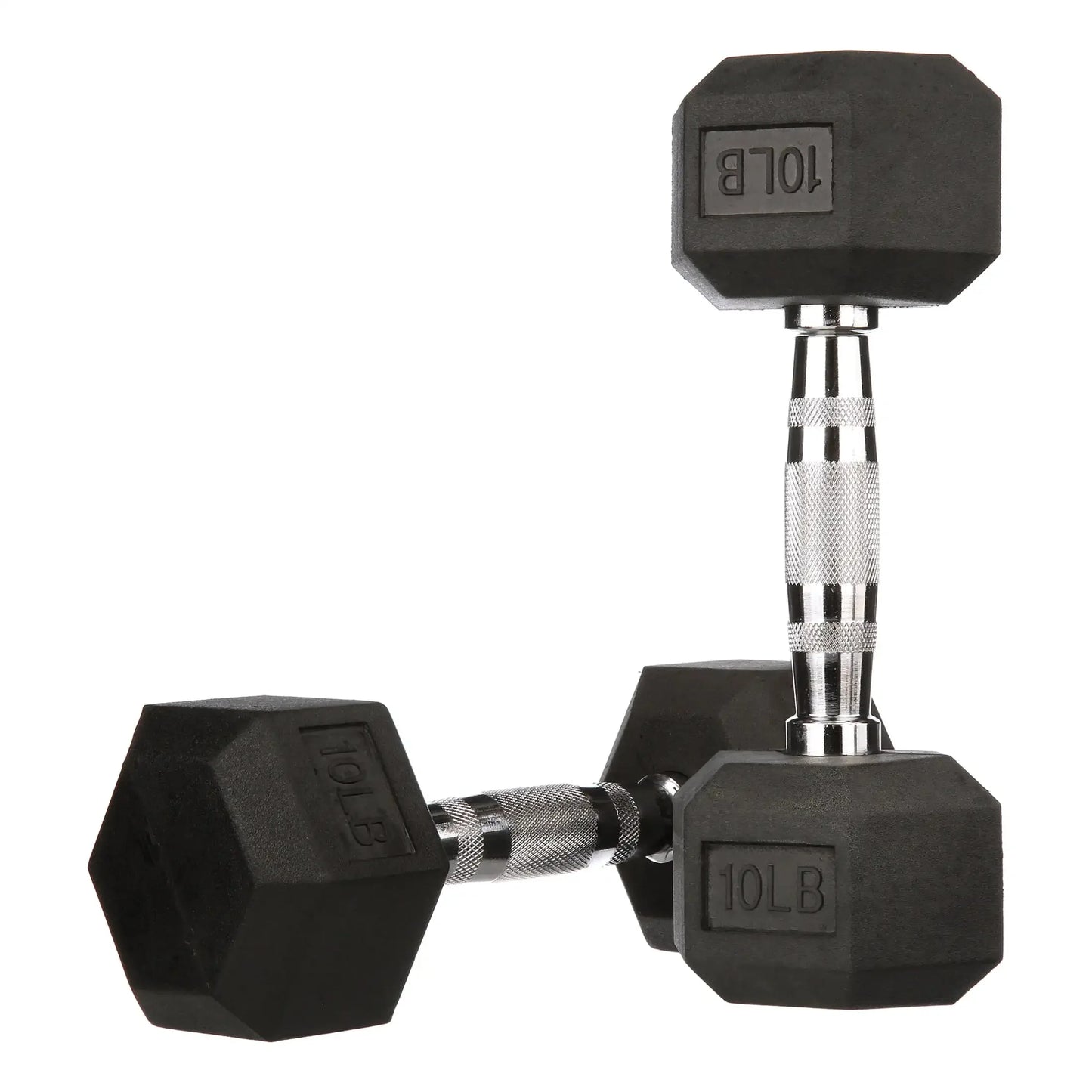 Rubber Encased Hex Dumbbells, 10 lbs Pair, Black