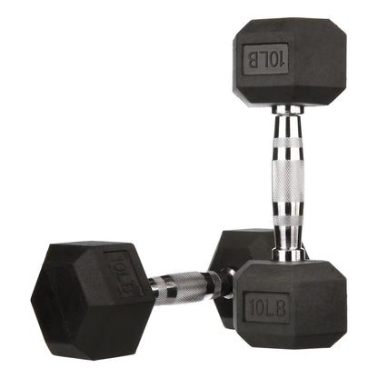 Rubber Encased Hex Dumbbells, 10 lbs Pair, Black