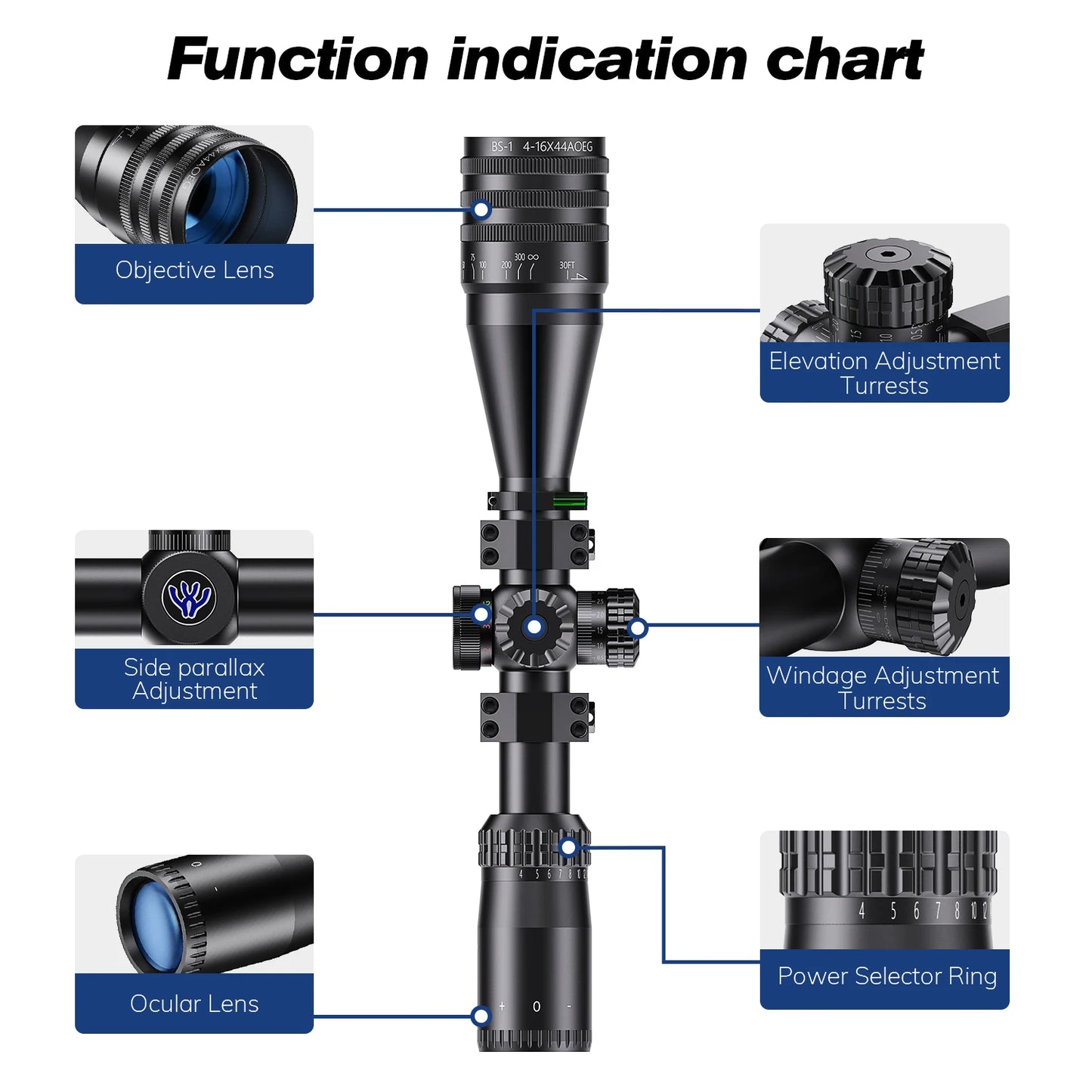Tactical 4-16x44 AOE Scope Hunting Scopes Red Green Illuminated Sight