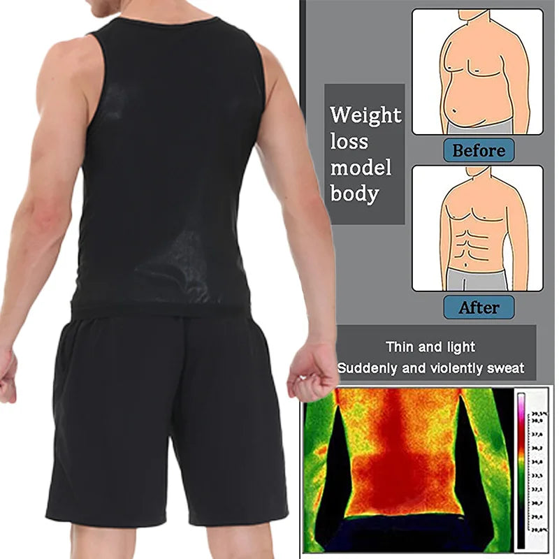 Men Sweat Suit Short Sleeve Compression T-Shirt Weight Loss Body Shaper