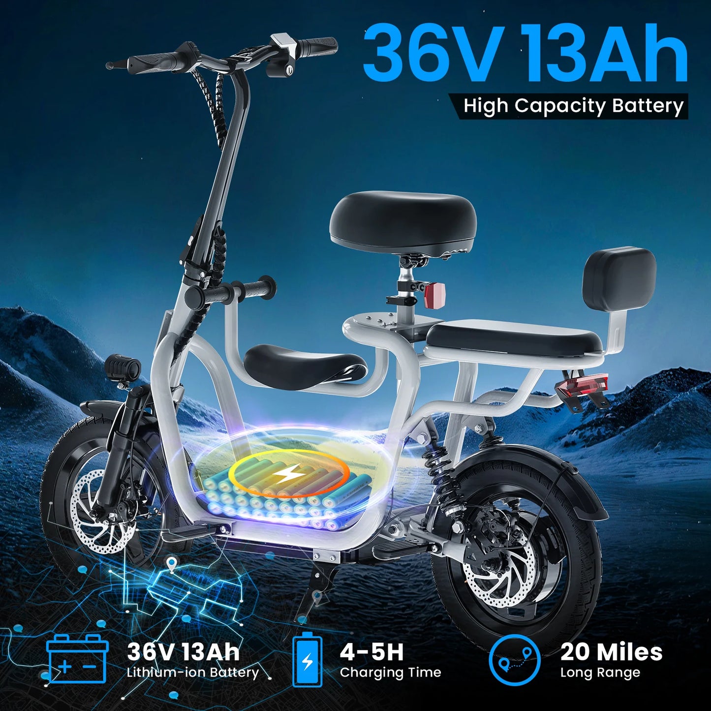 Electric Scooter 36V with 500W Motor,20 Mile Range