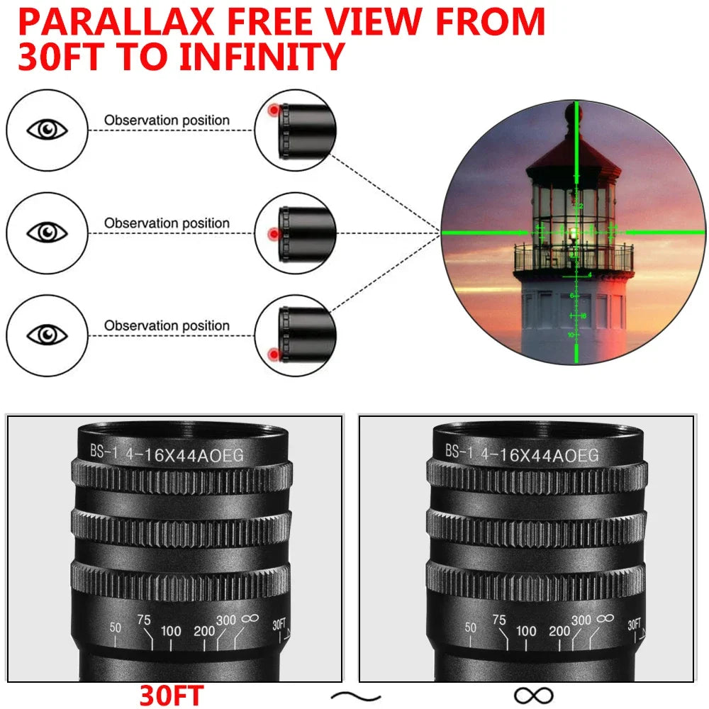Tactical 4-16x44 AOE Scope Hunting Scopes Red Green Illuminated Sight