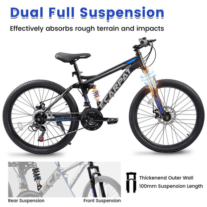 Dual Full Suspension Mountain Bike 24/26/27.5 Inch, 21-Speed Disc Bicycles