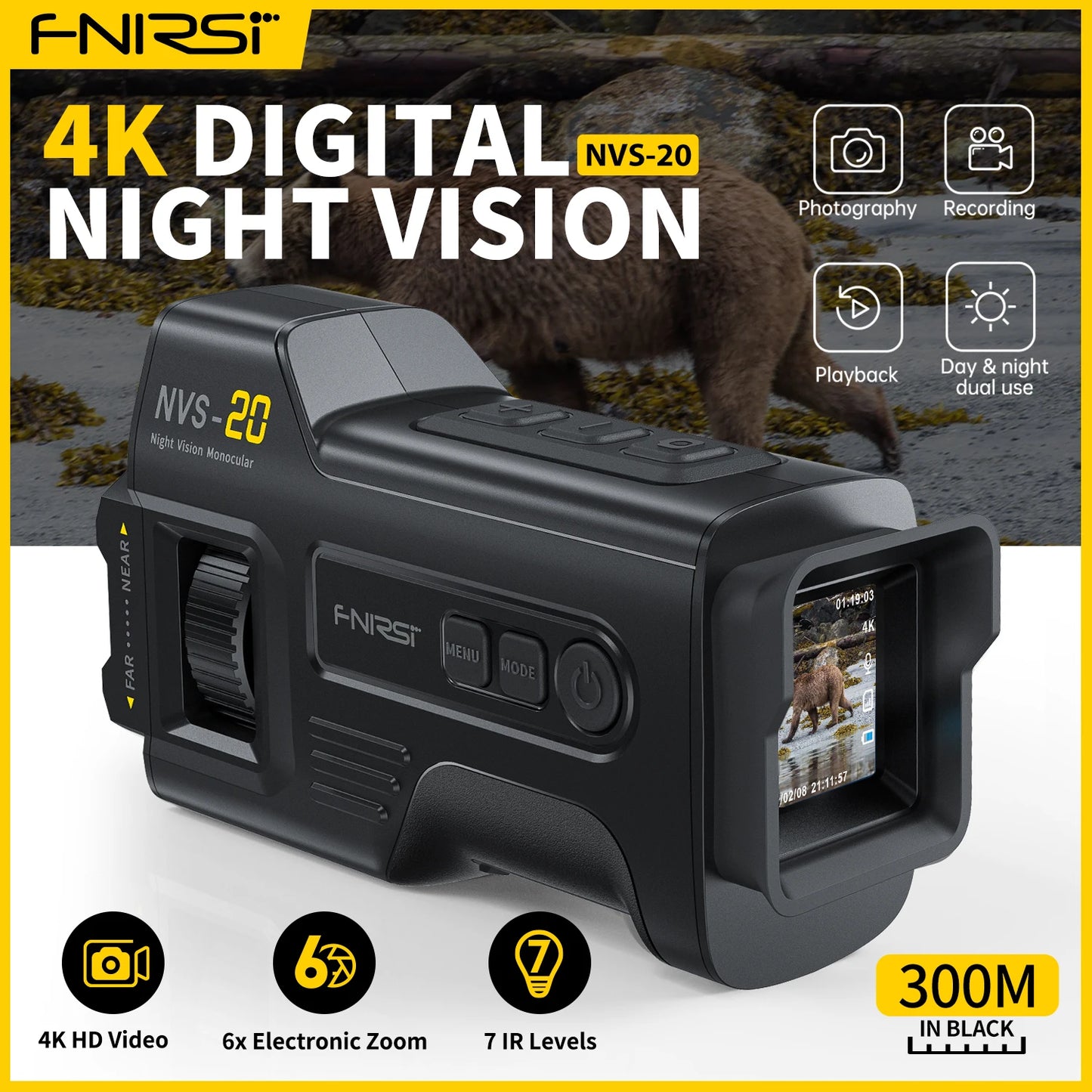 Telescope NVS-20 4K HD Monocular Night Vision Goggles 6X Digital Zoom 300m