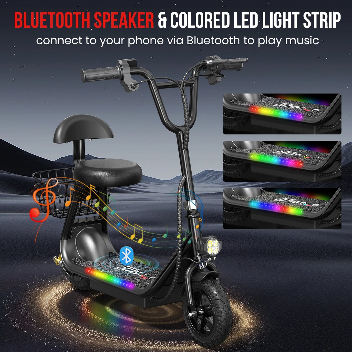Spacewalk Kids Electric Scooter with Bluetooth Speaker