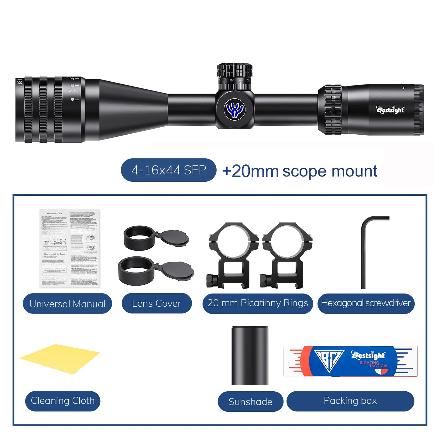 Tactical 4-16x44 AOE Scope Hunting Scopes Red Green Illuminated Sight