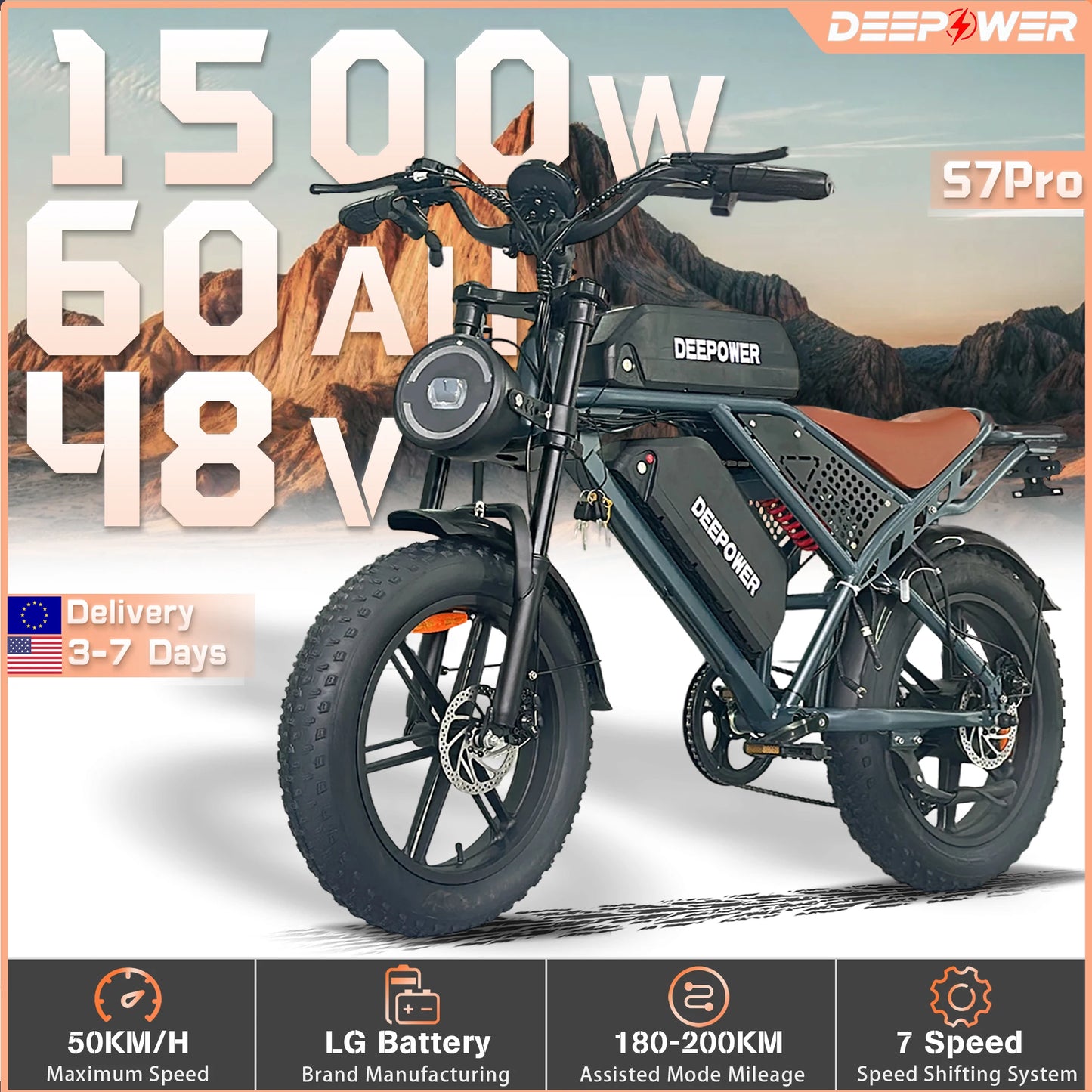 S7Pro Off-Road Electric Bike Adults Mountain Ebike All-Terrain Motorcycle