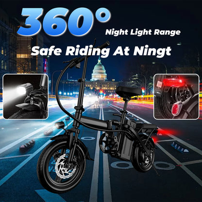 Adult Electric Bike, 20 MPH, 48V 14 Inch Folding Bike,