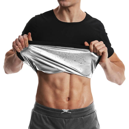 Men Sweat Suit Short Sleeve Compression T-Shirt Weight Loss Body Shaper