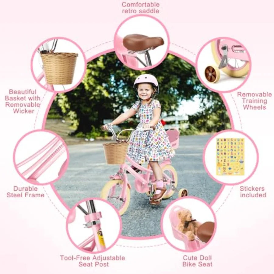 12 Inch Girls Bike with Training Wheels for 2-12 Years Old