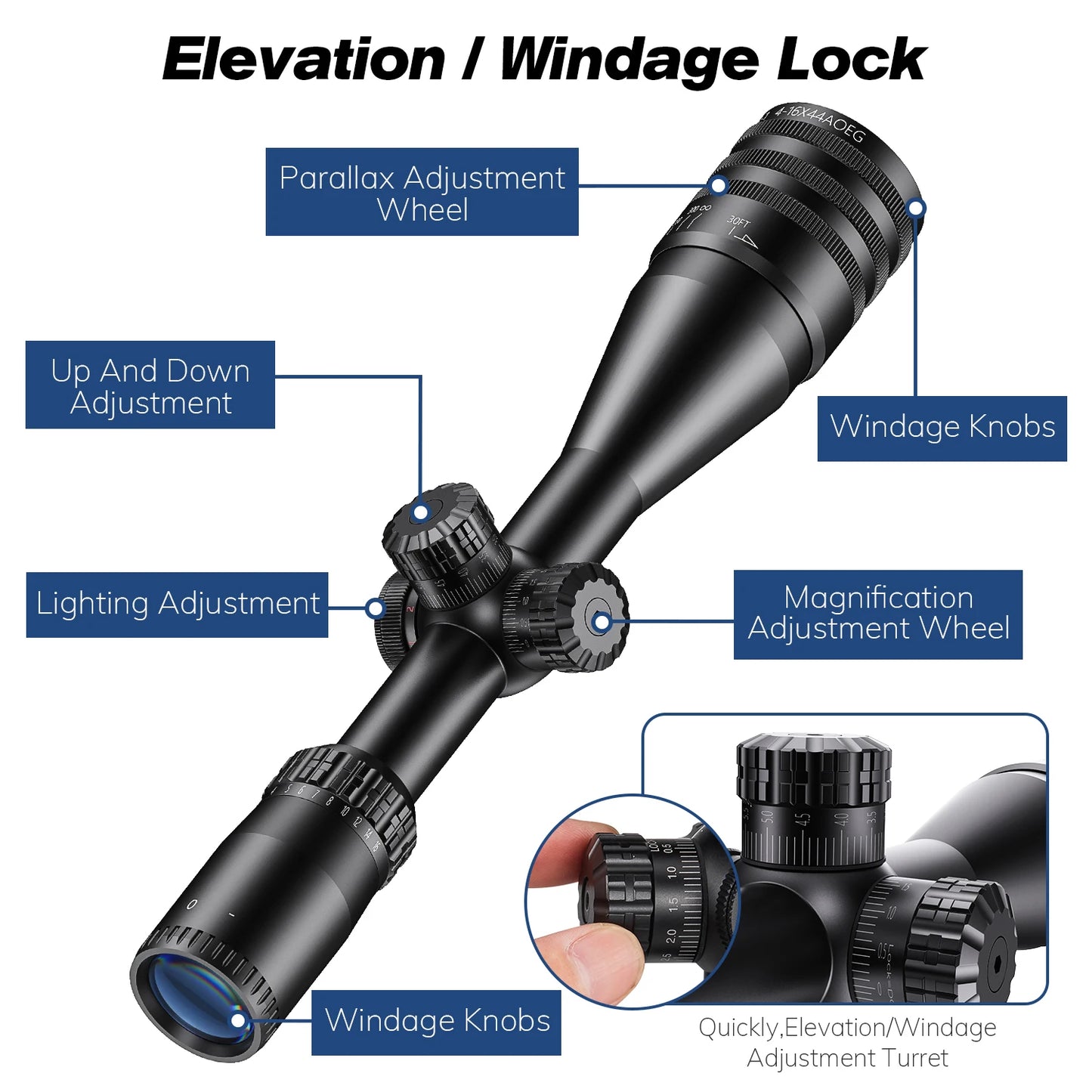 Tactical 4-16x44 AOE Scope Hunting Scopes Red Green Illuminated Sight