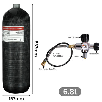 TUXING 4500Psi 300Bar 6.8L Carbon Fiber Cylinder HPA Tank High Pressure Fill Station Valve Charging Regulator Valve M18*1.5